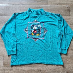80s Disney Mickey Mouse Mockneck Long Sleeve Tshirt